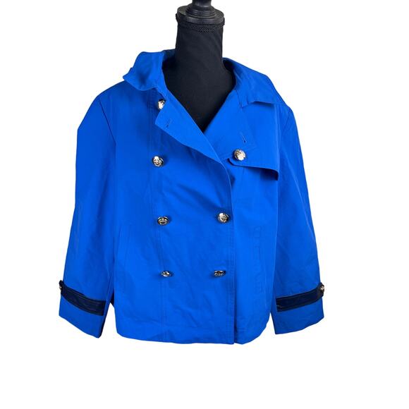 QVC Dennis Basso Double Breasted Trench Coat Pop Color Detail BLUE NWOT SIZE M - Picture 2 of 7